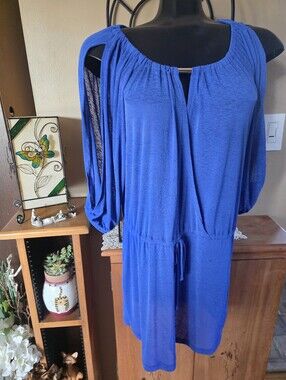 Cover Me Vintage Women’s Vibrant Blue Cold-Shoulder Tunic Top Cover Up 🇨🇦